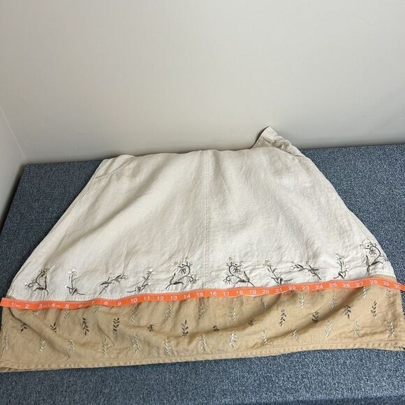 J. Jill Linen Embroidered Beige Skirt Colorblock Pockets Lined Preppy Plus 16 - Picture 6 of 10